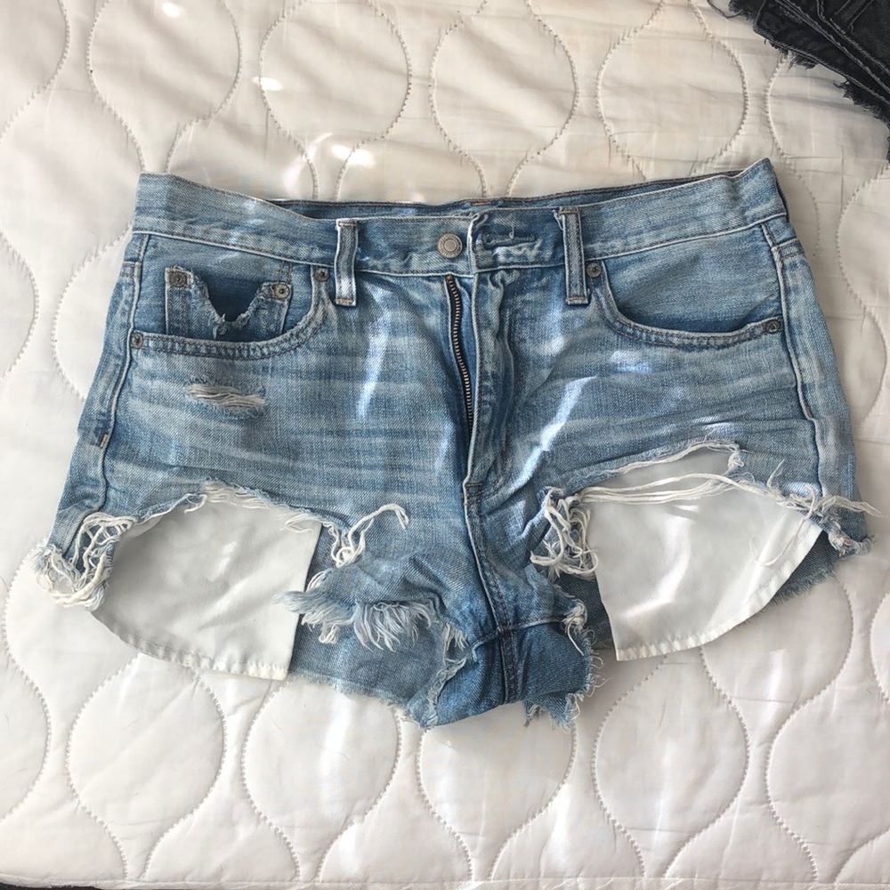 Distressed jean shorts
